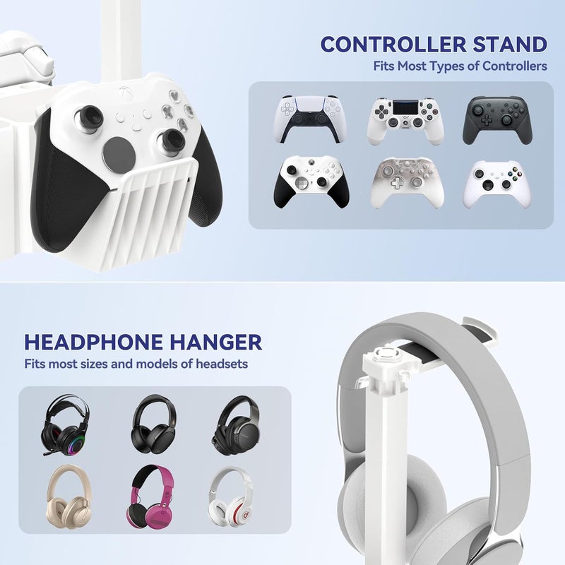 KDD Dual Controller Holder with Headphone Stand - Multi-Functional Desk Storage Box with Phone Holder - Universal Controller Stand with Desktop Organizer for Remote Control Pen Accessories(White) - Image 3